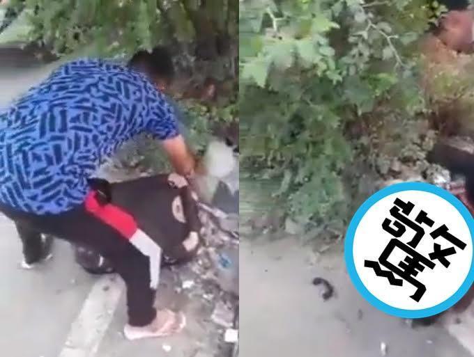 印度德里地鐵「IFFCO Chowk」站旁的路邊草叢，驚爆裸女箱屍案。（翻攝推特@Bhanu30952745）