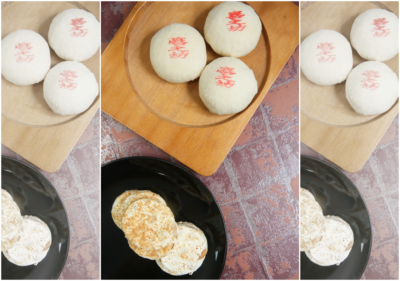 黃永吉曾向在台南開中式餅舖的舅舅學做綠豆椪，拿下2014年台北市幸福點心競賽雙料冠軍，是除了圓片牛軋糖之外的另一人氣商品。（60／個）