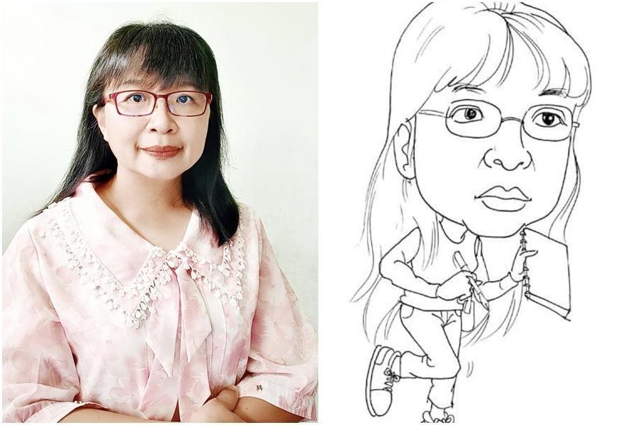 澎湖縣議員候選人廖璟華臉書換上競選照片(左圖);右圖為漫畫版的廖璟華。(翻攝廖璟華臉書)