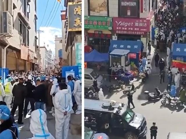西藏人「造反啦」！拉薩被封城2個半月，民眾爆大規模抗議。（翻自《自由亞洲電台》）