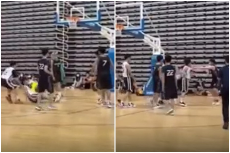 淡大男籃新生盃意外上演全武行，畫面在網路引起討論。（翻攝自Dcard）