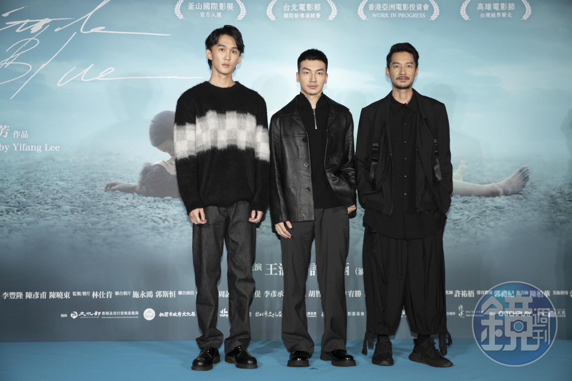 3位男星葉廷麒(左起)、周詠軒、張洛偍在片中也與兩位女主角各自上演肉搏戰,艷福不淺。