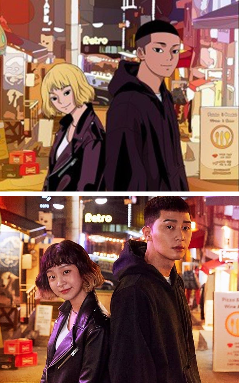 朴敘俊(下圖右)、金多美(下圖左)主演的《梨泰院Class》改編自同名漫畫。(Netflix提供)