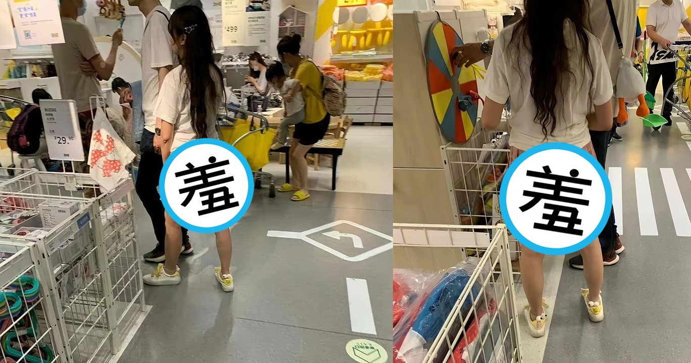 一名身穿短裙的長髮妹子，「尾巴」不小心露了出來。（翻攝自爆廢公社公開版）