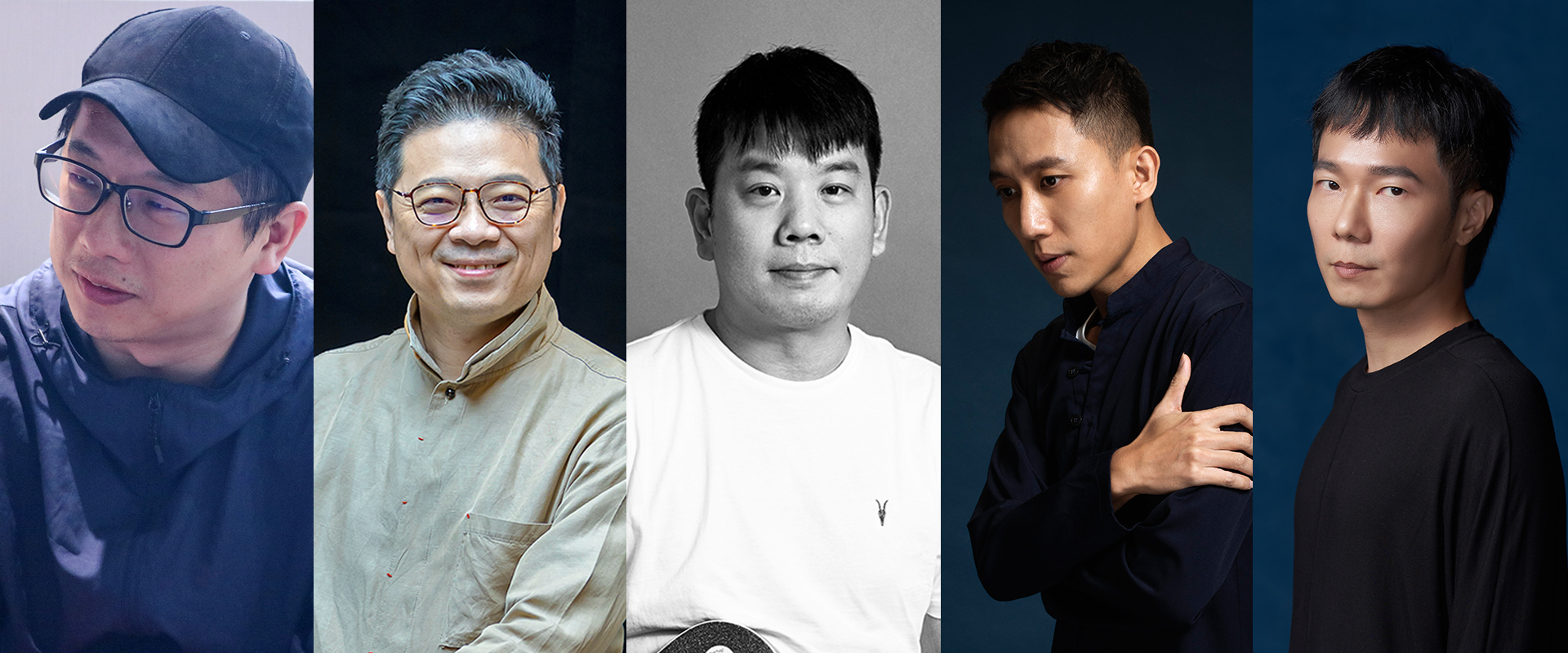 金馬獎「電影音樂論壇」講者（由左至右：柯智豪、李哲藝、李銘杰、黃衍仁、盧律銘）。（金馬執委會提供）
