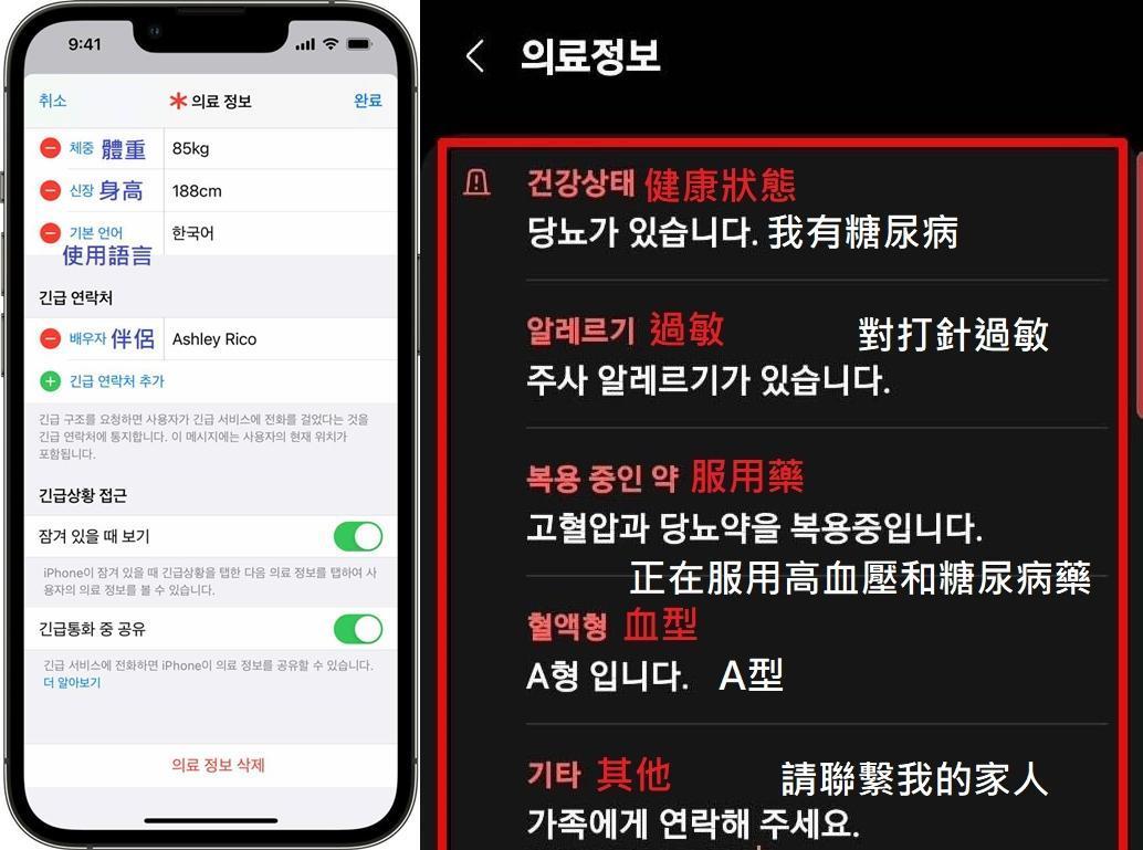  醫療卡設定除了可以顯示身分，還可以記錄疾病等。（翻攝自宋讚養臉書）