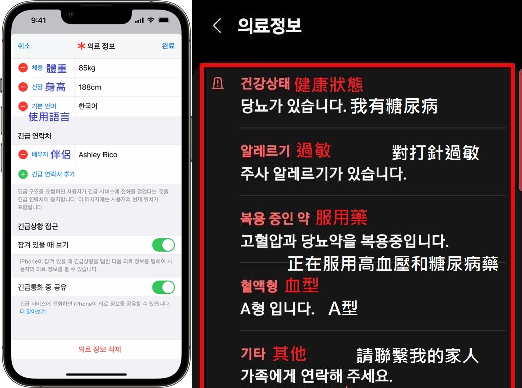  醫療卡設定除了可以顯示身分，還可以記錄疾病等。（翻攝自宋讚養臉書）