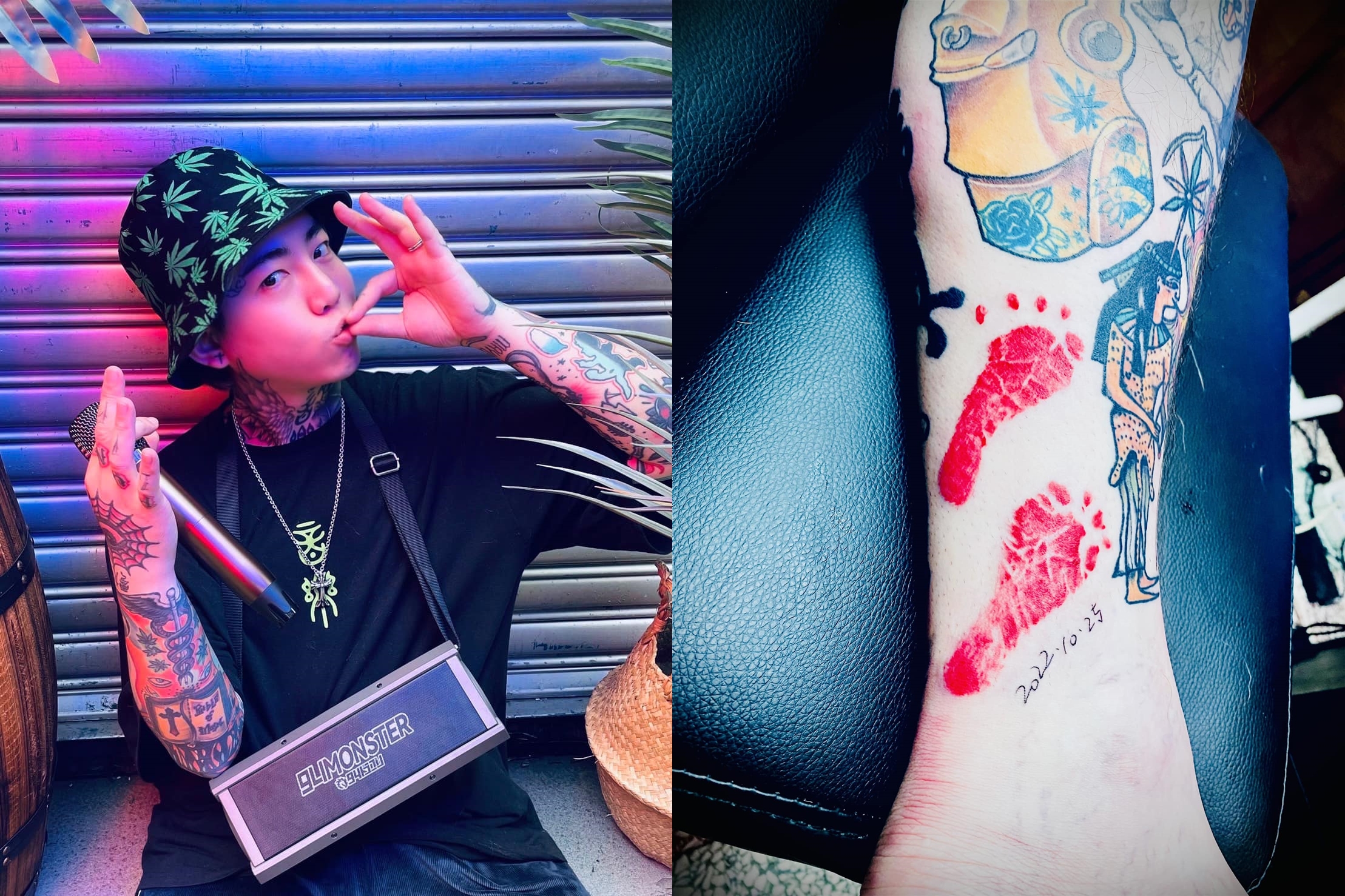 謝和弦把女兒「謝音悅」的腳丫刺在左腳腳踝當作紀念。（翻攝謝和弦臉書）