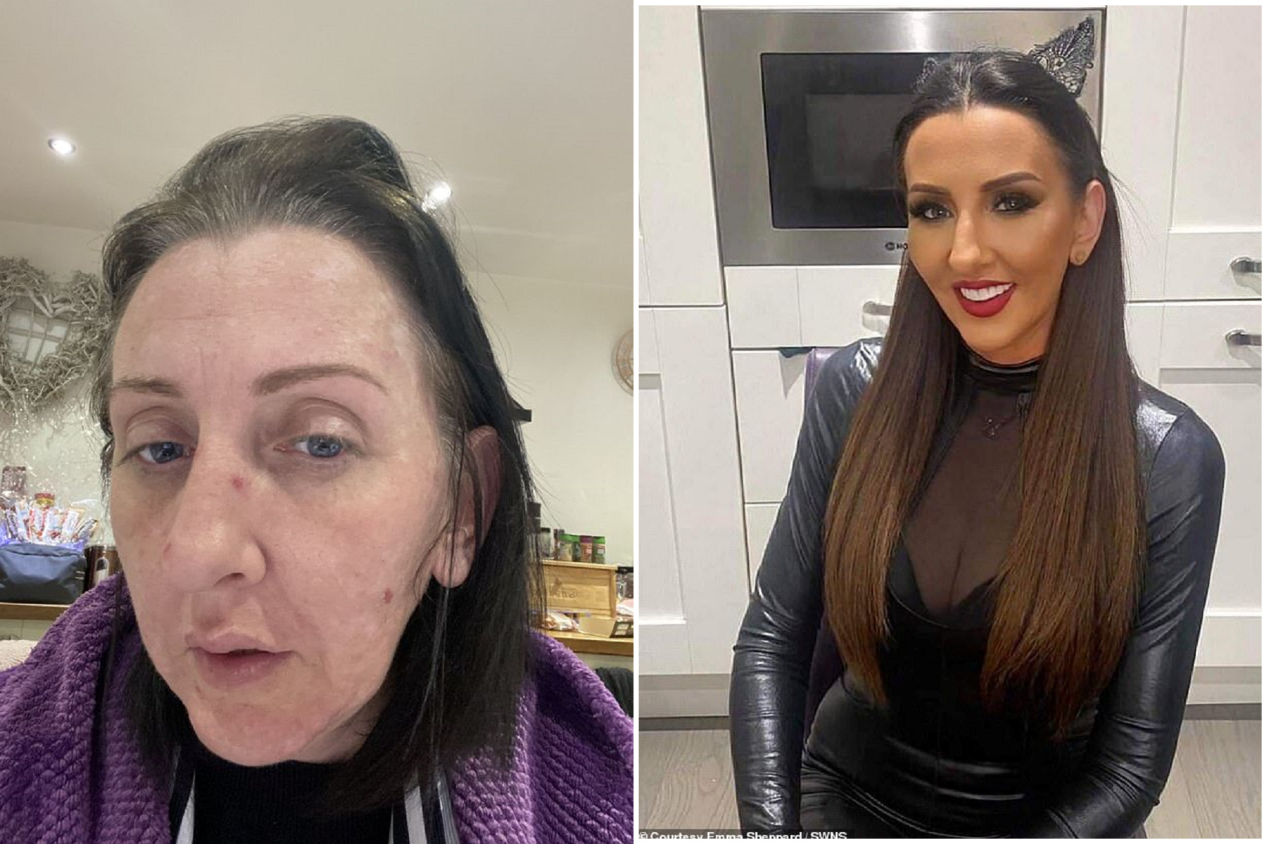 你相信這是同一人嗎？地方媽媽離婚淪「喪屍」，玩約炮軟體讓她大變身。（翻自《每日星報》）