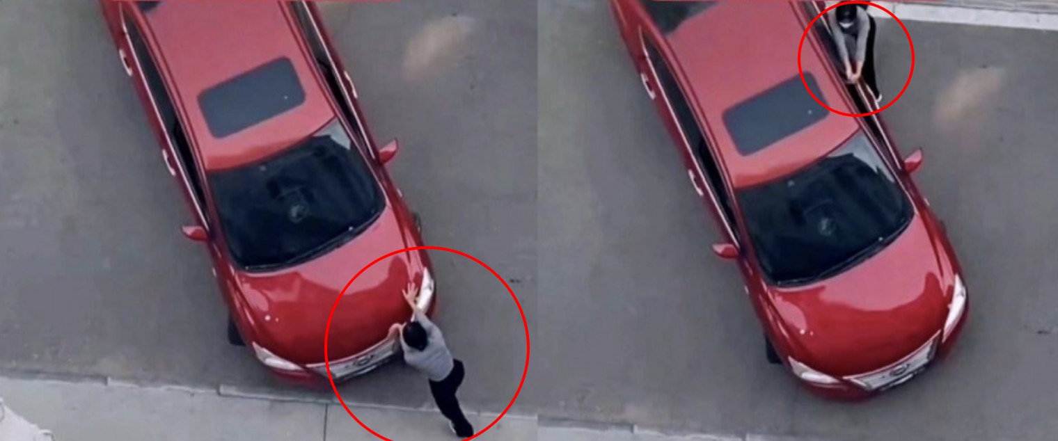 山東一名大媽徒手移車，畫面被拍下在網路上瘋傳。（翻攝自搜狐網）