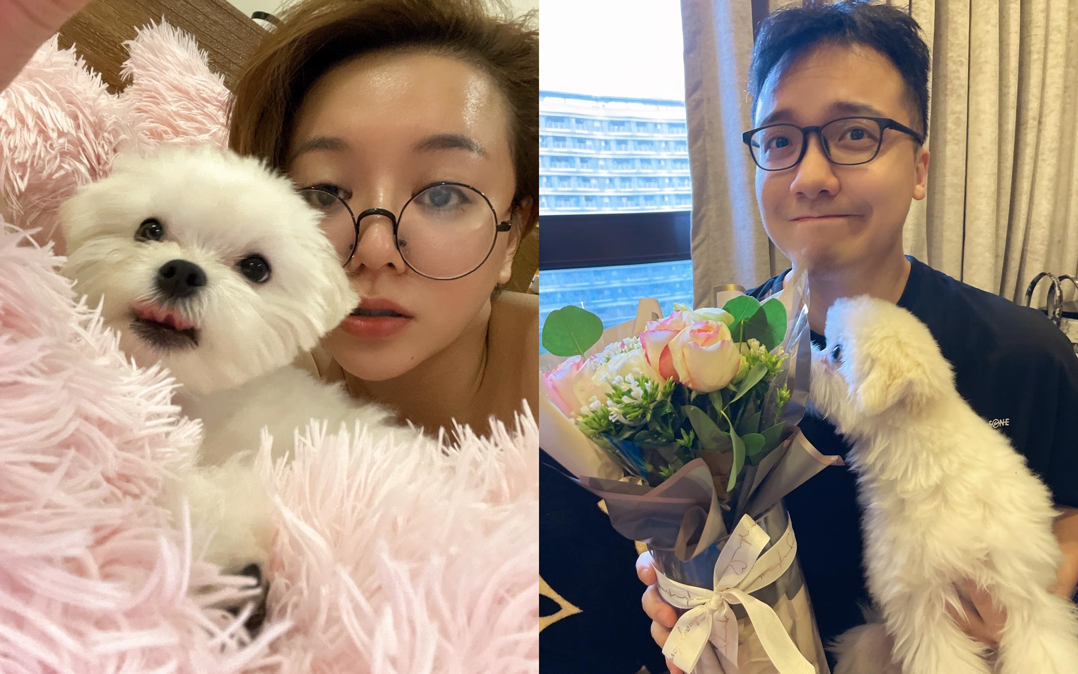 雪碧風暴之後，李妍瑾曬照說圤智雨帶狗、花跟衣服找她並送她，還問：「大家說說要不要原諒他？」（翻攝李妍瑾臉書）