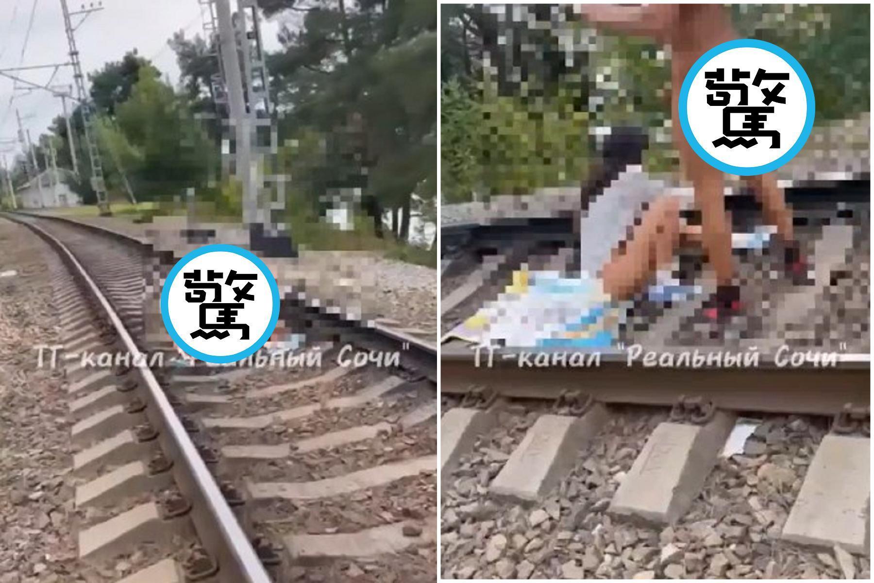 「火車便當」來真的！情侶不怕被輾斃，鐵軌上挑戰極限活春宮。（翻自Telegram）