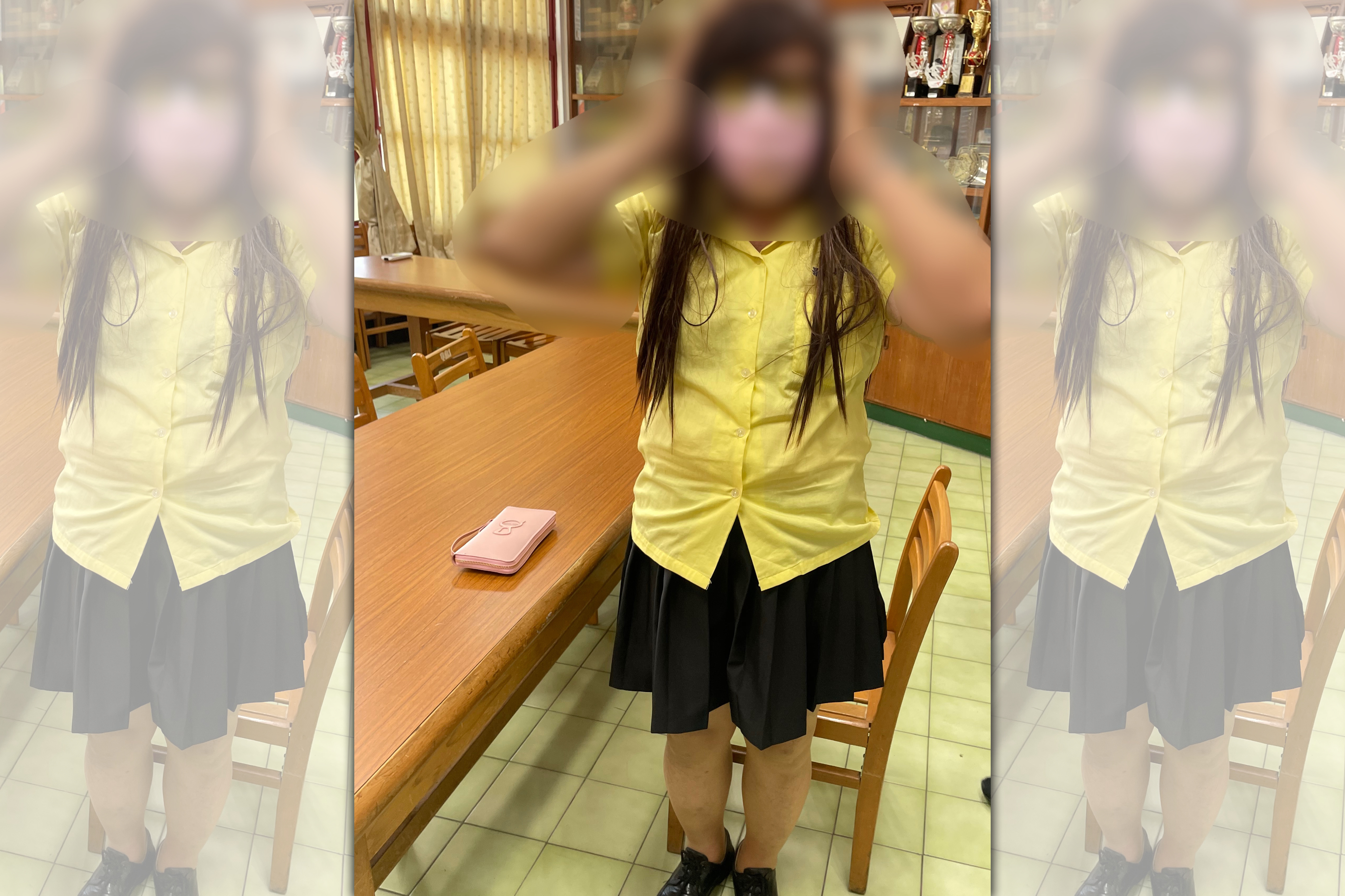 許姓噁男著景美女中校服,男扮女裝入侵校園引發騷動。(警方提供)