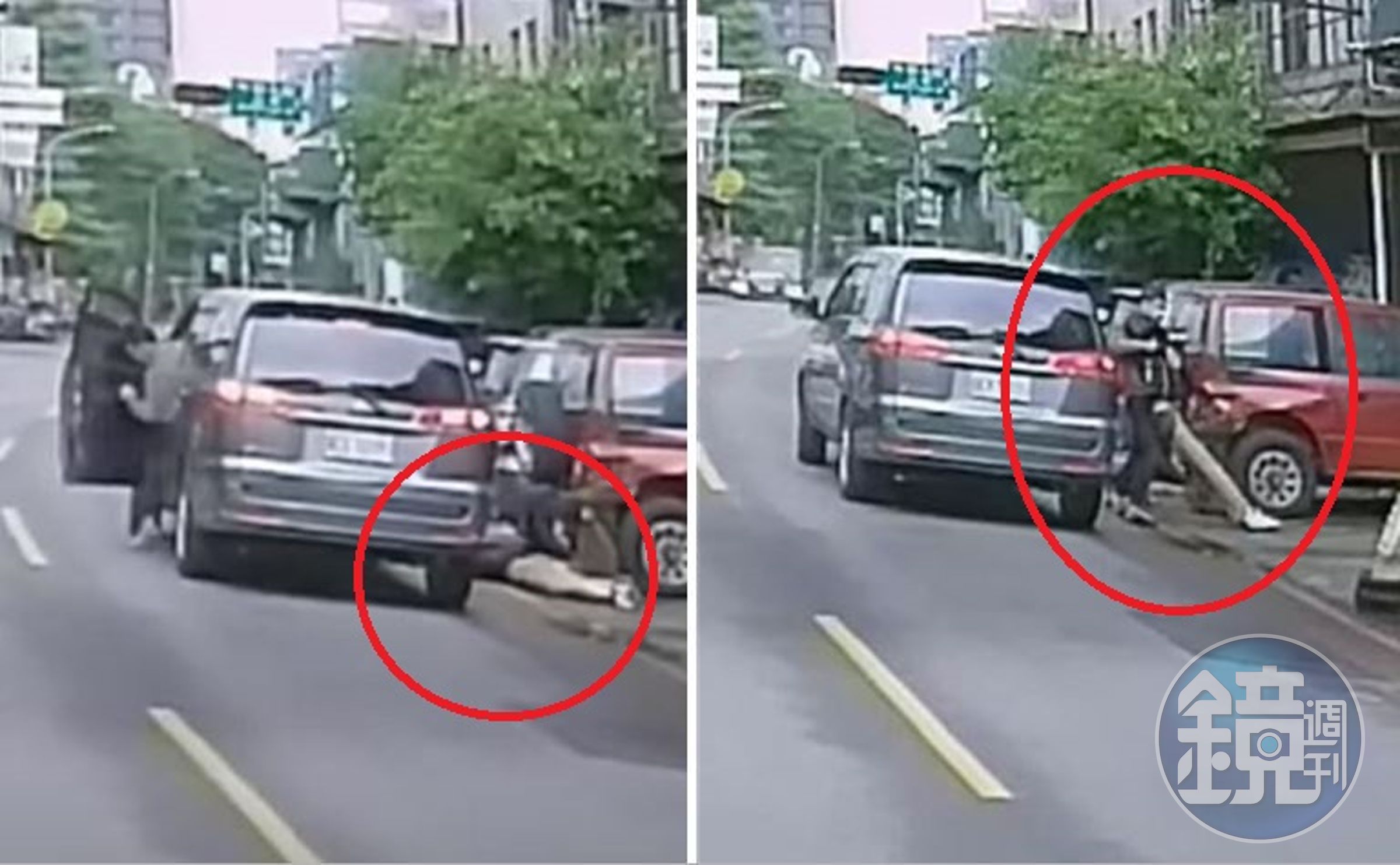 男子撞飛路人後不但未報警，甚至還下車強硬拖行傷者。（翻攝社團「爆料公社」）