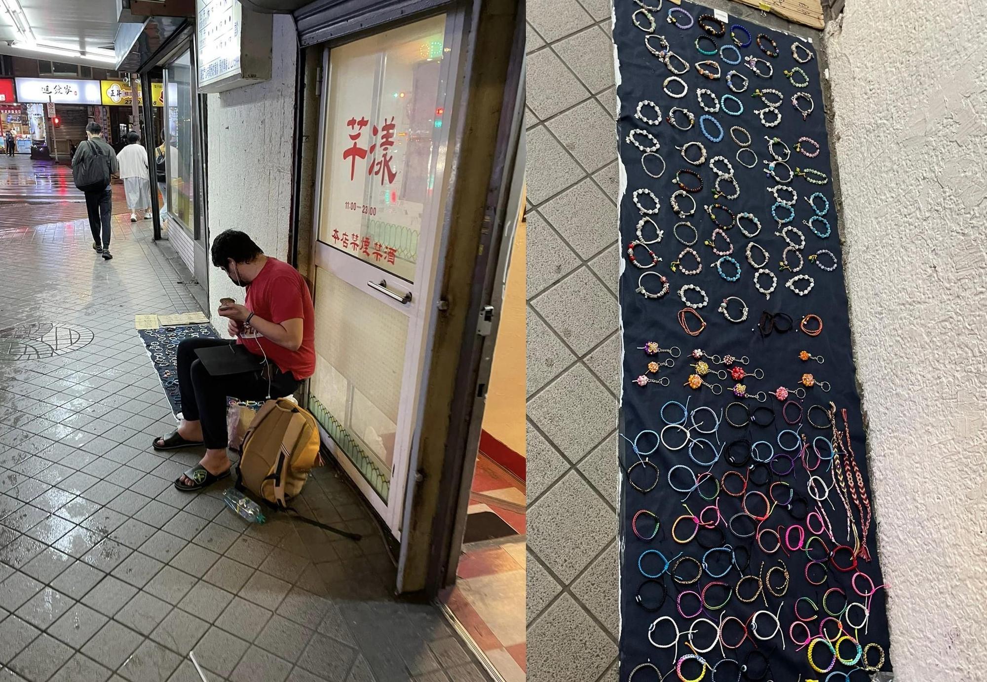 有民眾路過信一區某路口,發現一名土耳其男子在擺攤籌機票錢。(翻攝自信義區三兩事臉書)