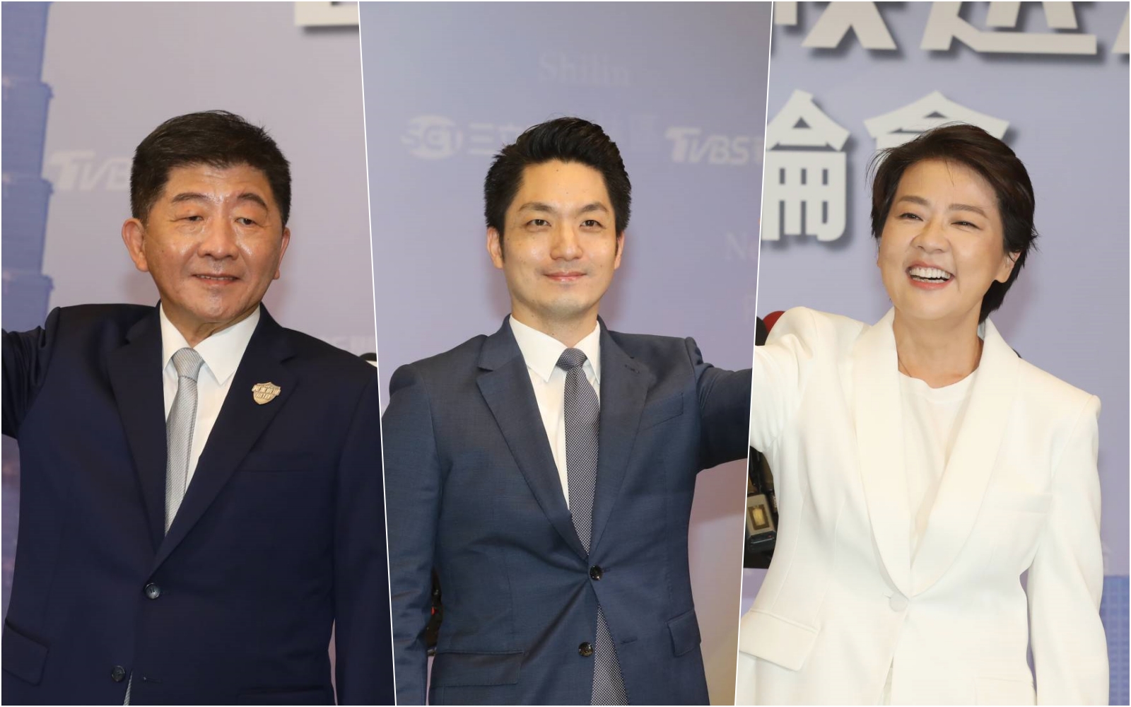 陳時中（左起）、蔣萬安、黃珊珊今在電視辯論會中首度正面交鋒。