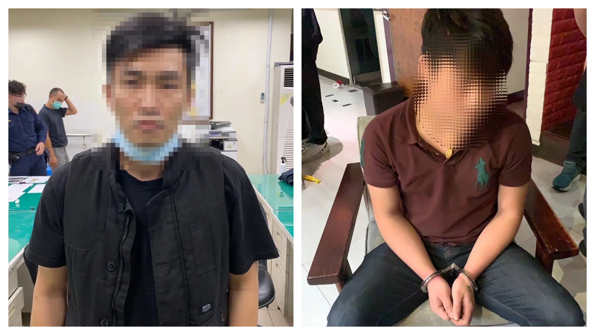 曾男（右）在三峽被警方逮捕，蔡男（左）自知逃不掉自行投案。（翻攝畫面）