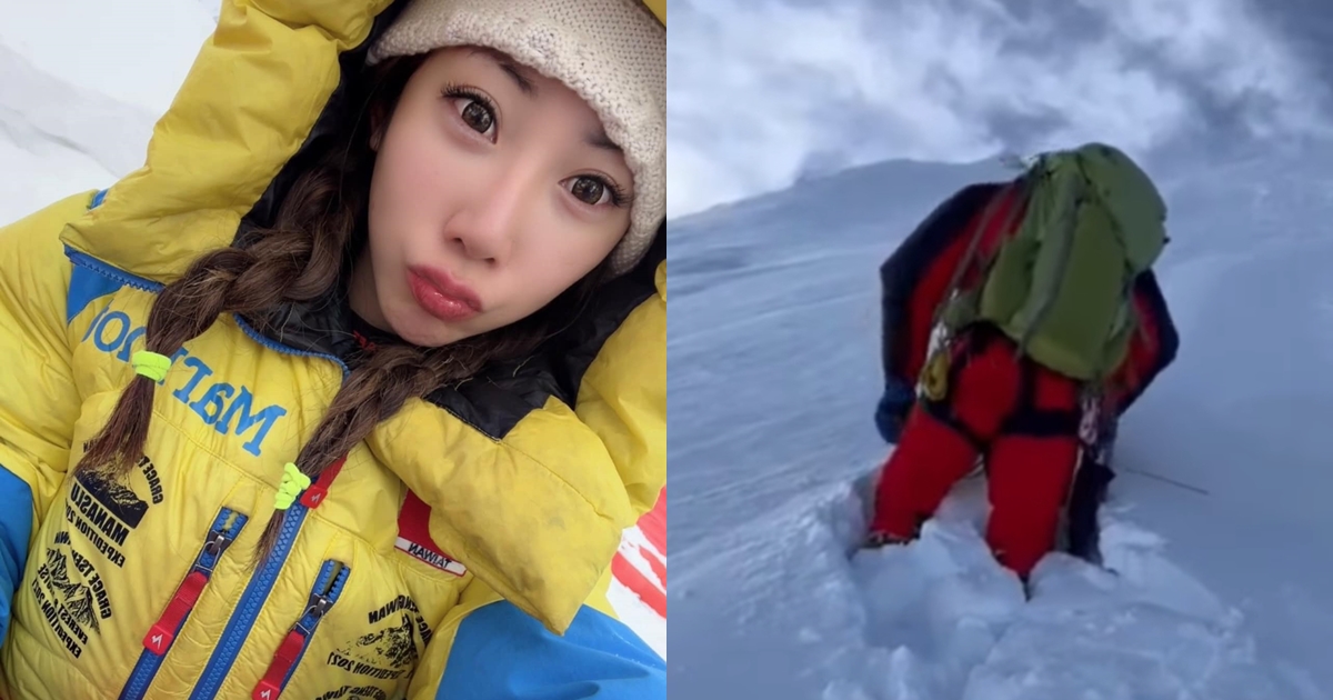 曾格爾的速攀紀錄遭國內外質疑，有人認為根據官方釋出的影片中替她開路的雪巴（右）的步伐，不可能是1小時上升205公尺的速度。（翻攝自曾格爾、楊宇帆臉書）