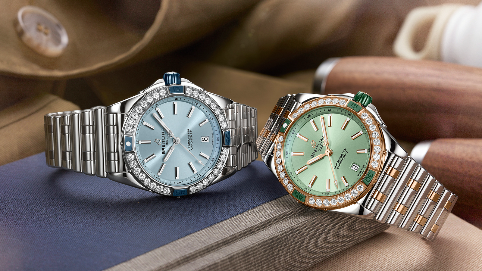 這次發表的Super Chronomat,是這條支線首度搭載鑽圈的錶款,為2025年百年靈全系列將全面採用人道採礦黃金及實驗室培育鑽石進行暖身。定價NT$310,000(左)、NT$415,000(右)。