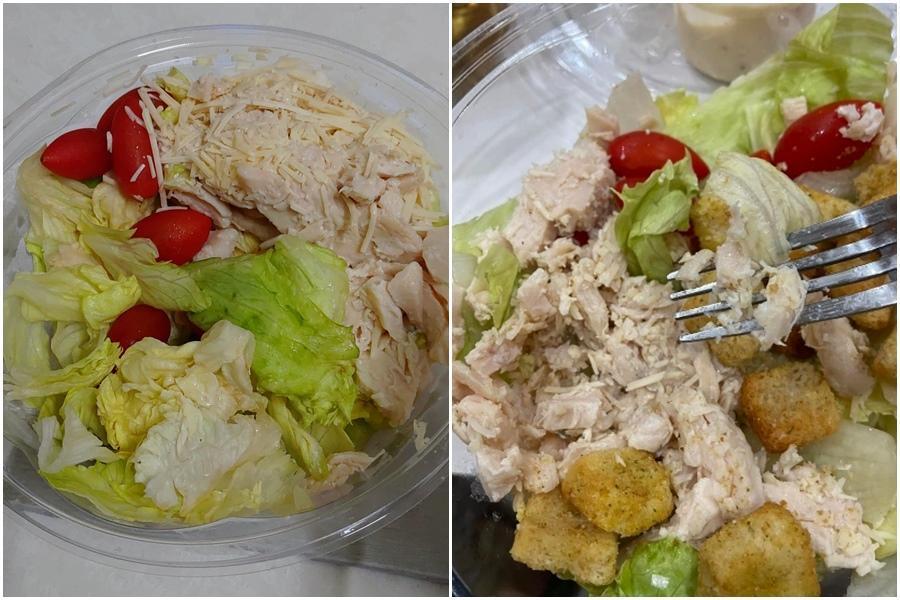 不只一位網友曬出照片反映,好市多「凱撒雞肉沙拉」的生菜和雞肉都有所改變。(翻攝自臉書社團Costco好市多 商品經驗老實說)