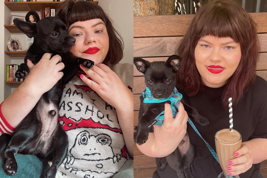 網紅麥蒂根深愛自己的吉娃娃，更希望可以提早下班去接狗狗。（翻攝自@maryrosem IG）