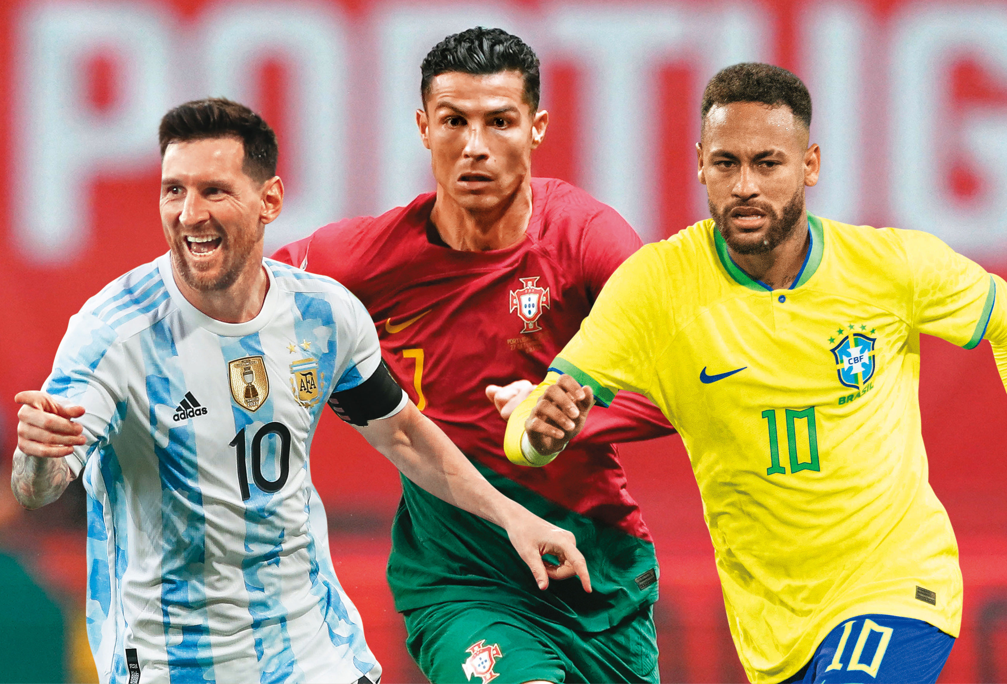 世足賽是全球最具影響力運動賽事，無數球星如梅西（左起）、C羅和內馬爾在場上發光發熱，帶來的經濟效益也十分驚人。（東方IC）