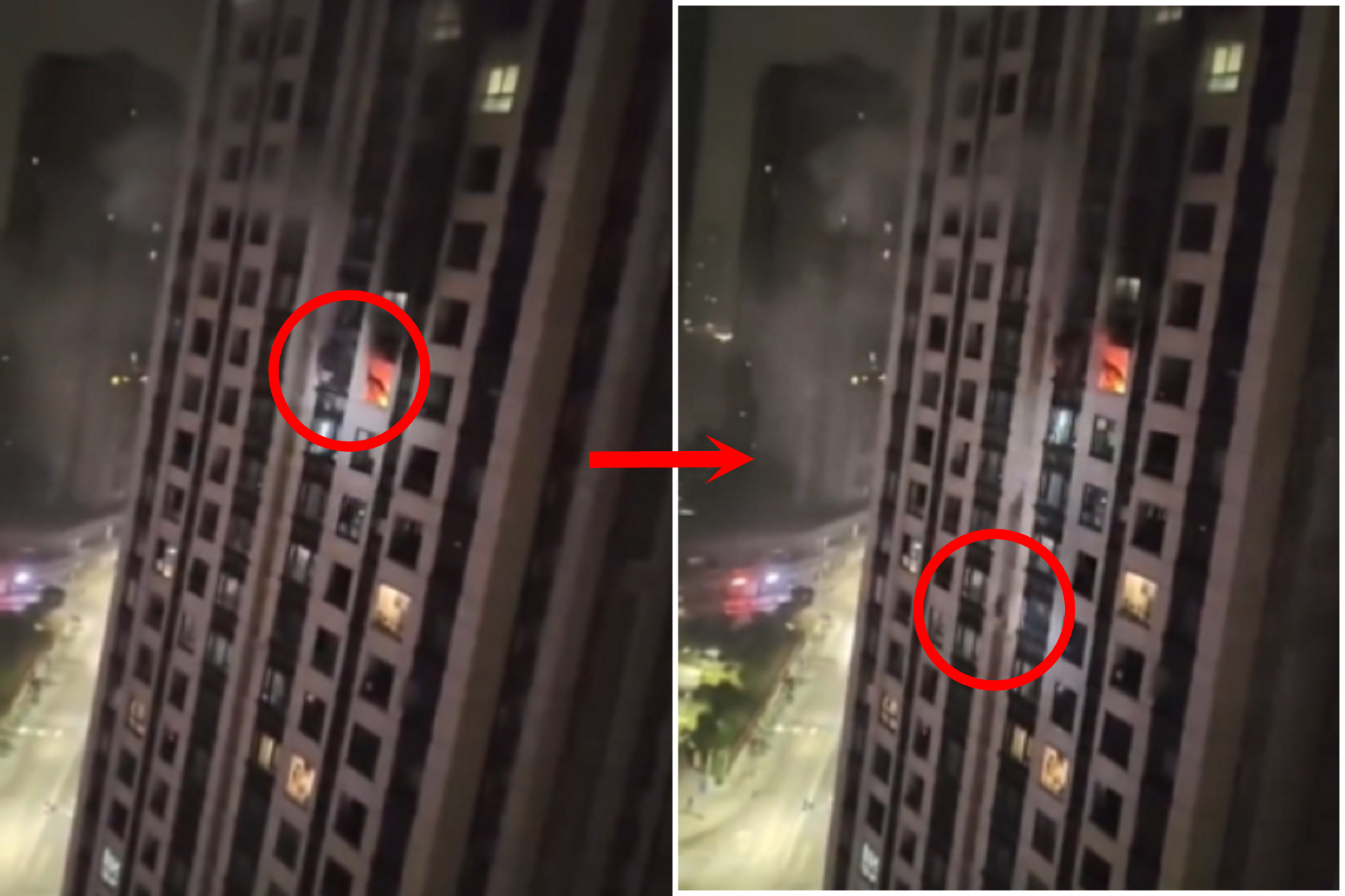 中共過度防疫，火災照封樓！屋主逃不出被迫跳下20多層樓墜地。（翻自推特）