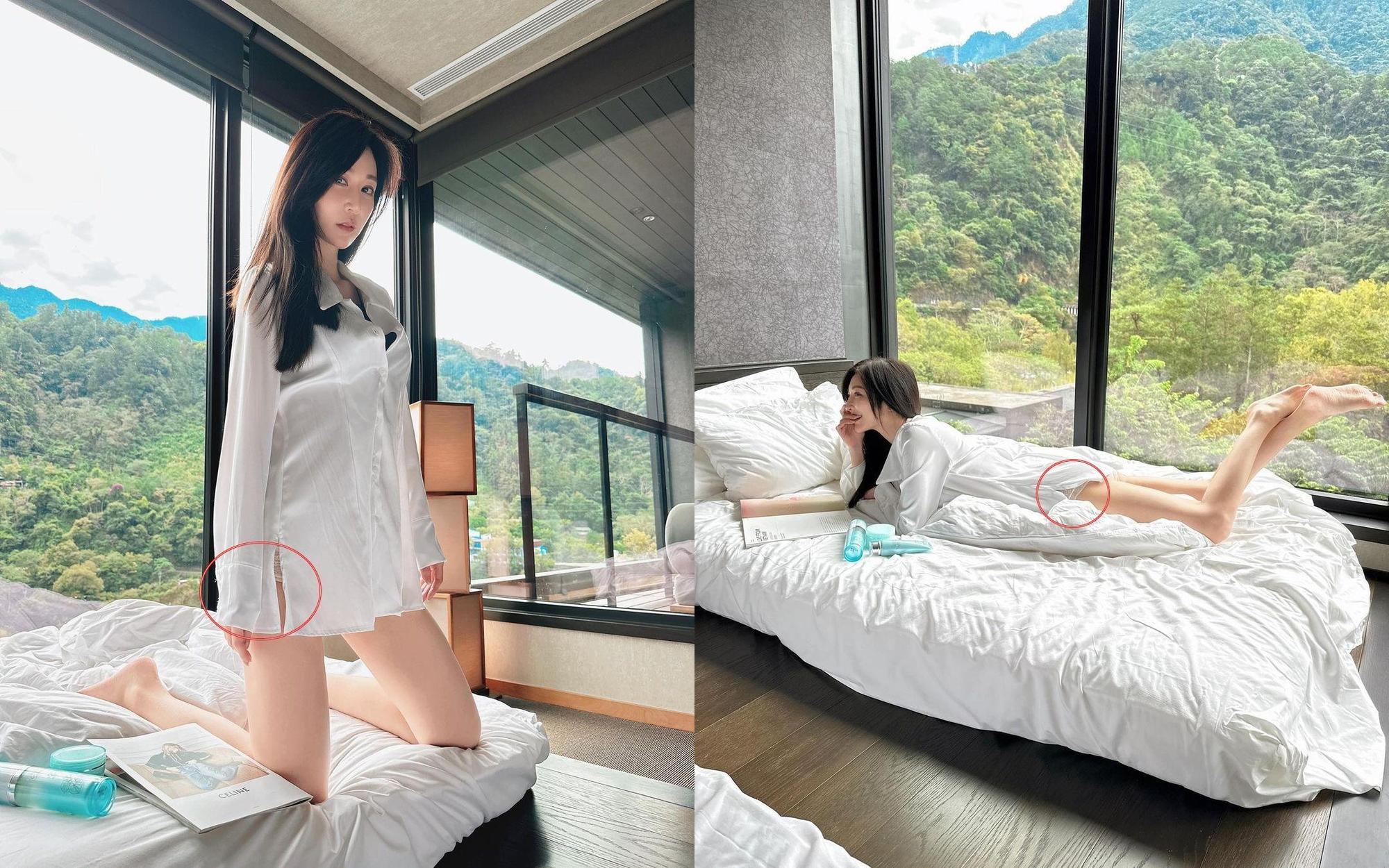 曾莞婷若隱若現的床上內褲照，成為各家媒體爭相報導的亮點。（翻攝曾莞婷IG）