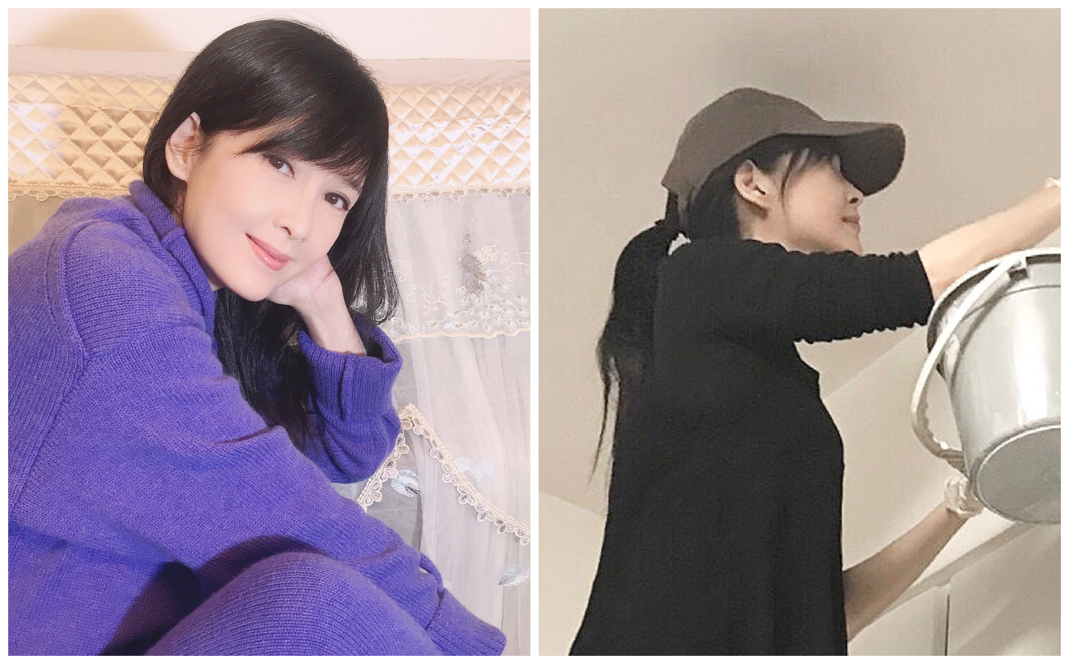 周慧敏貼出55歲生日的照片（左圖），透露近期幫母親的家翻新，親自完成漆油漆大工程（右圖）。（翻攝周慧敏臉書）