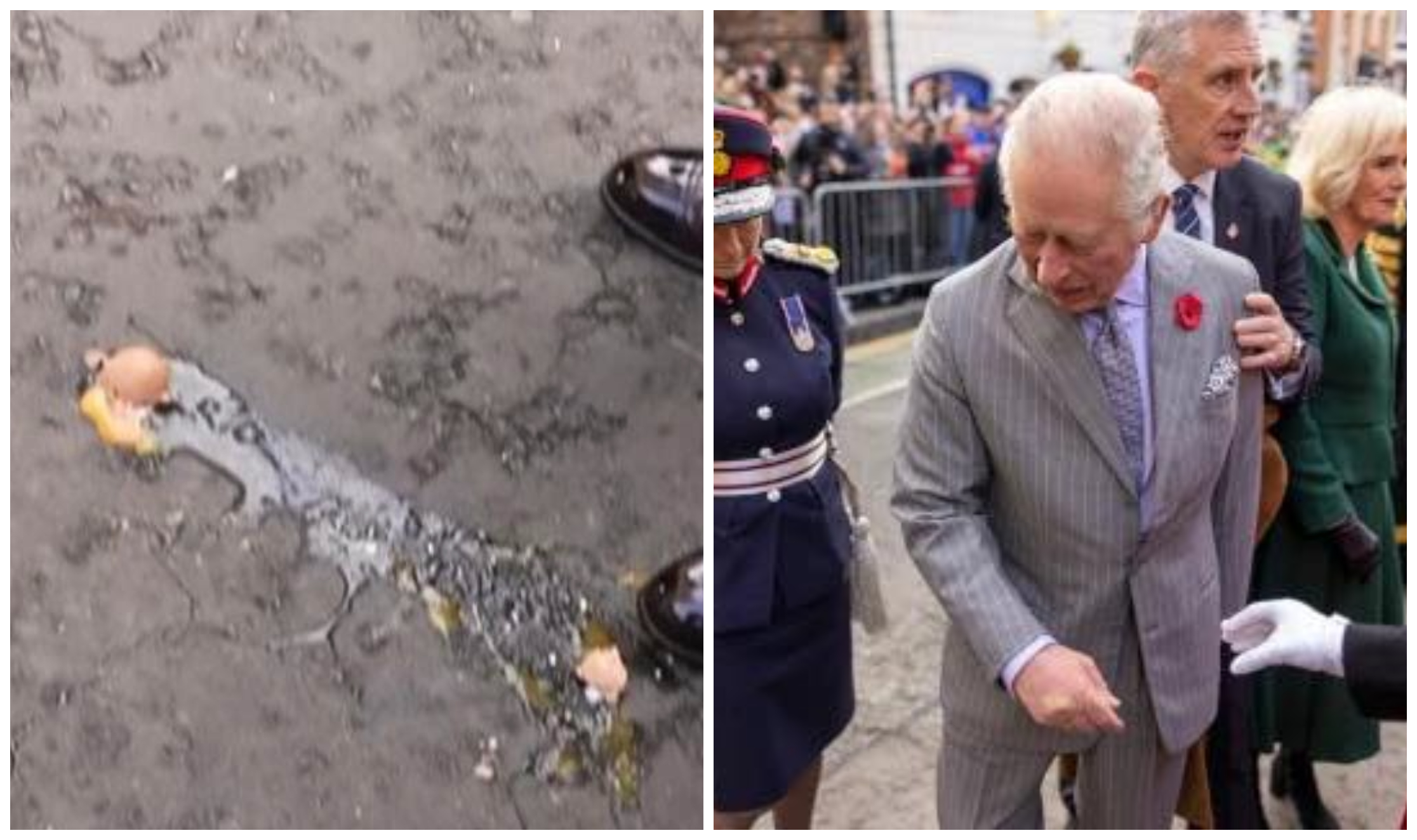查爾斯三世到約克，途中被民眾扔雞蛋。（翻攝British Monarchists Society 臉書）