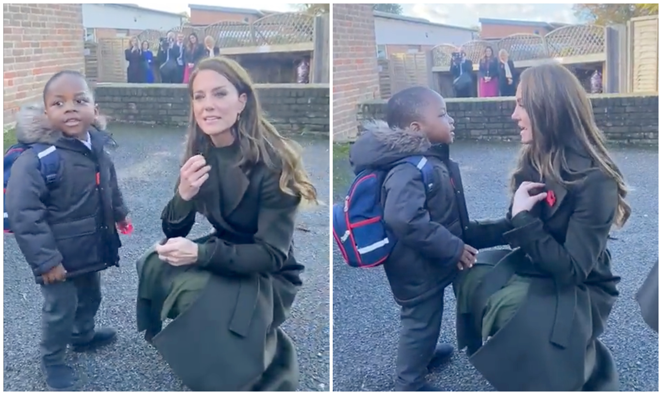 凱特王妃與3歲的阿金聊天。（翻攝SkyRhiannon推特影片）