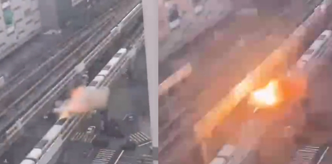 上海地鐵列車驚傳巨大爆炸聲響，官方證實為11號線供電設備故障。（翻攝微博@正義小黃鴨）
