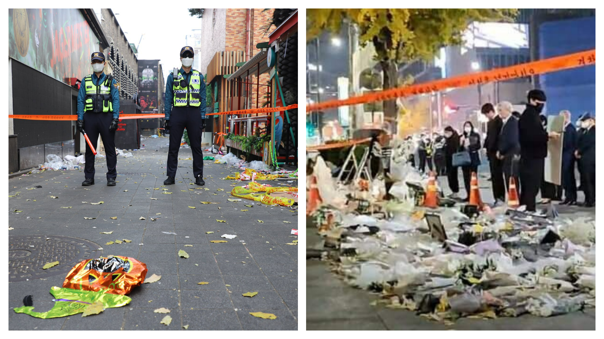 南韓首爾梨泰院萬聖節活動發生踩踏慘案累積157人死亡。（翻攝自推特@woosungupdates、@wmdglasgow）
