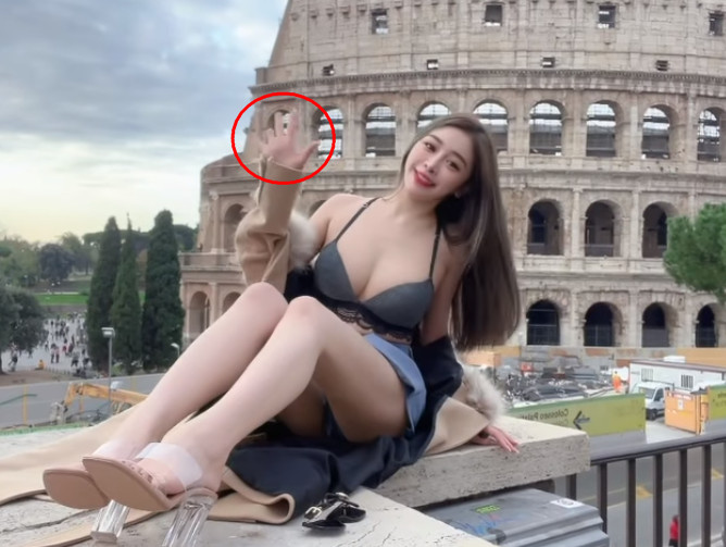 網紅謝侑芯自拍揮手時無名指少了一截，引起網路熱議。（翻攝IG @irisirisss5200） 