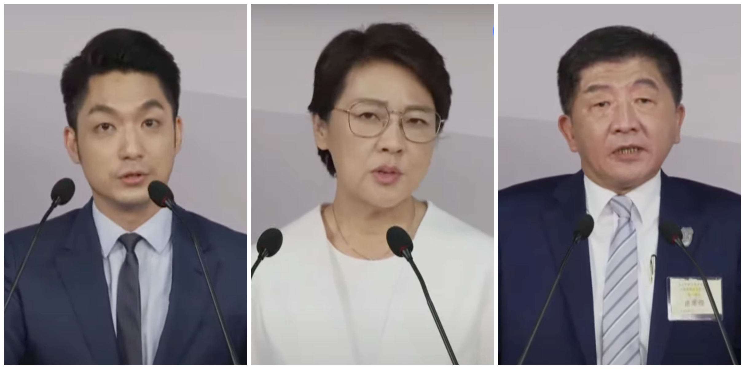 台北市長政見發表會，蔣萬安（左起）、黃珊珊、陳時中都上陣。（翻攝《台視》畫面）