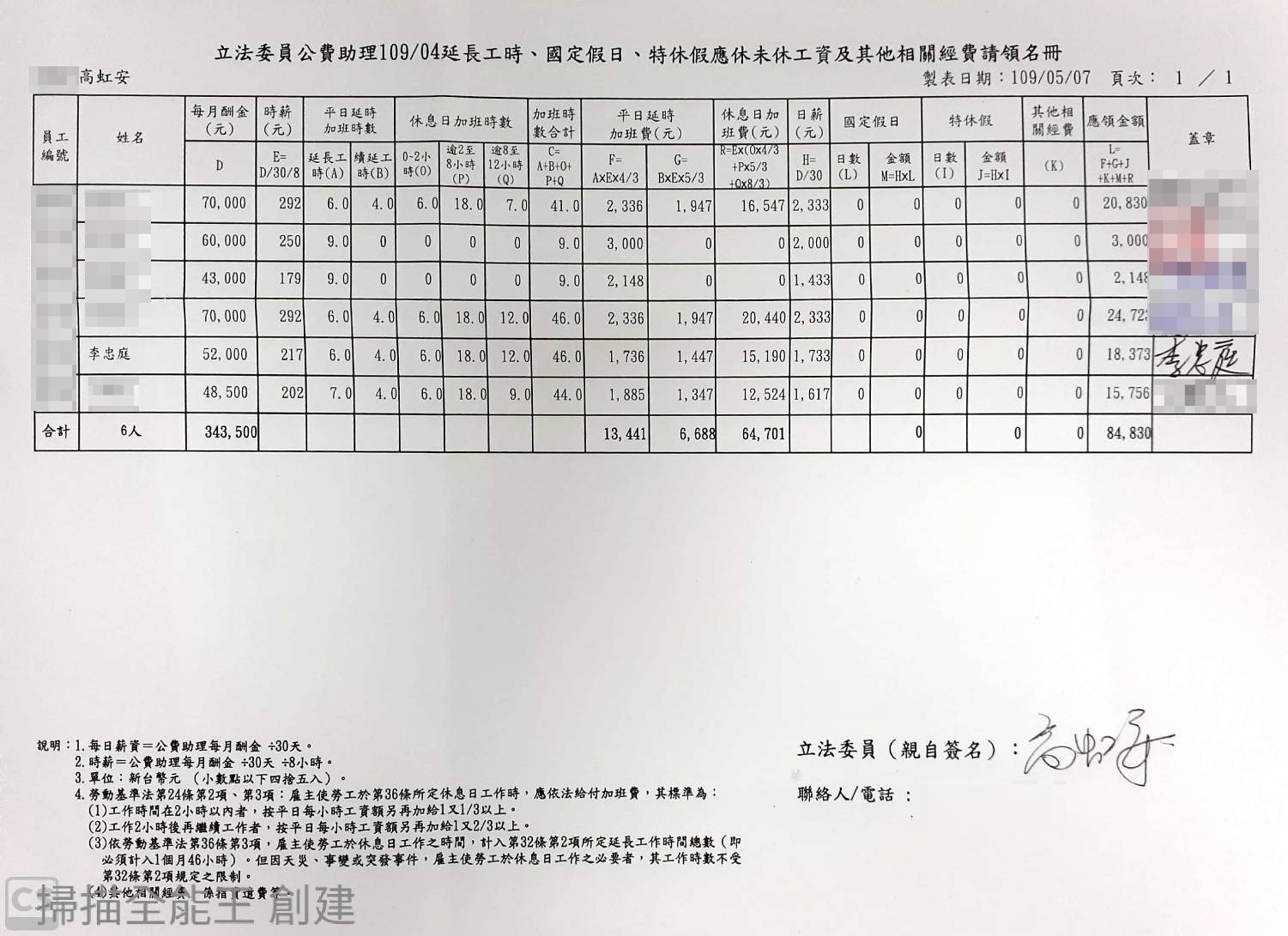 加班費請領名冊03(吹哨者提供)