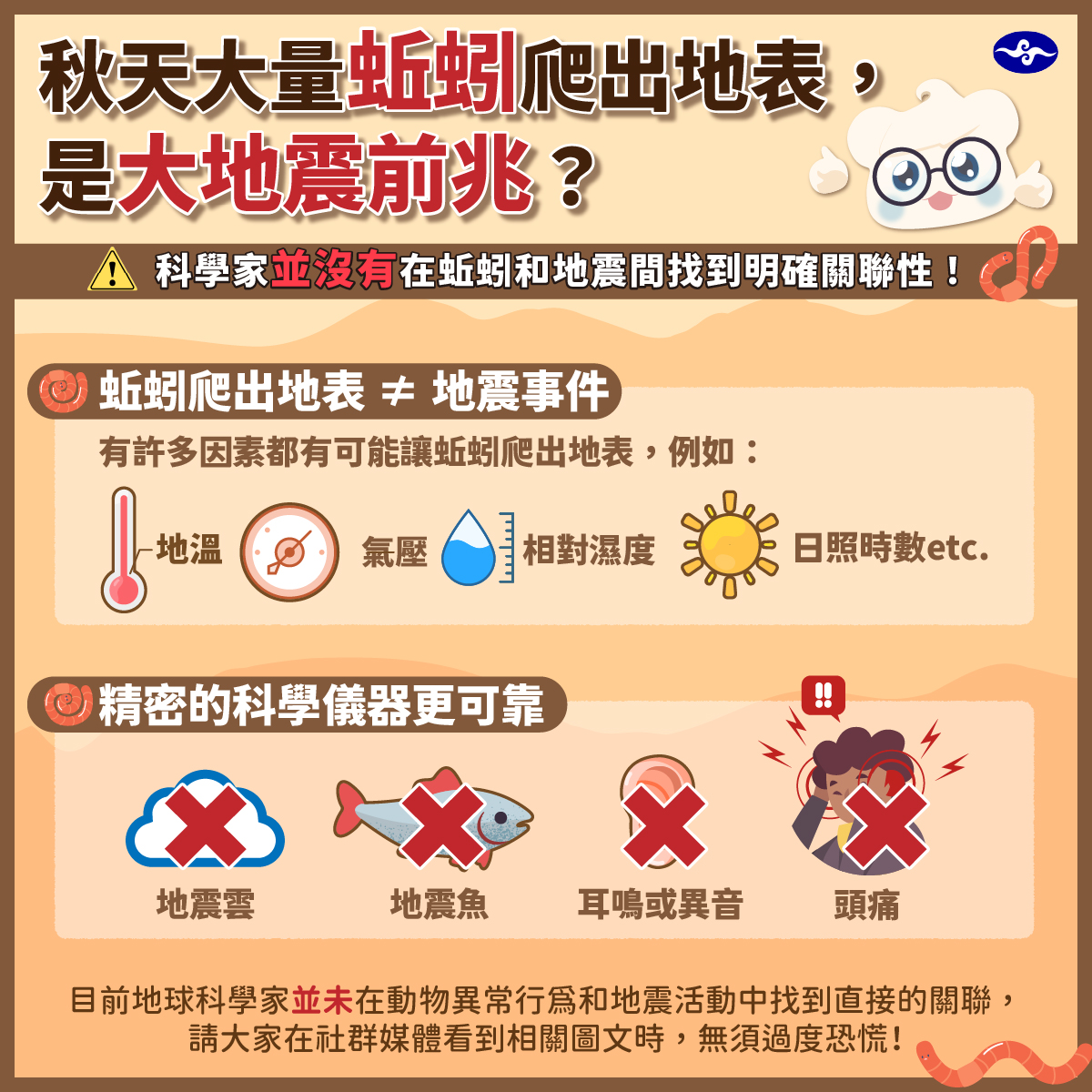 氣象局強調，蚯蚓出現與地震並無明顯的關係。（翻攝自報地震－中央氣象局臉書粉專）