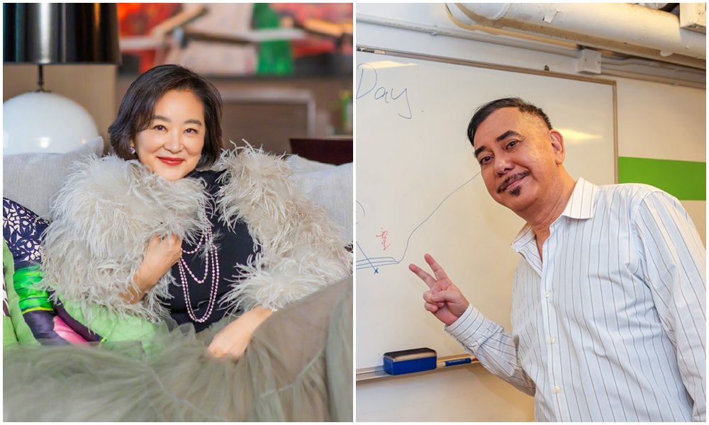 黃秋生（右圖）透露在香港機場偶遇林青霞（左圖）。（翻攝黃秋生臉書、林青霞微博）