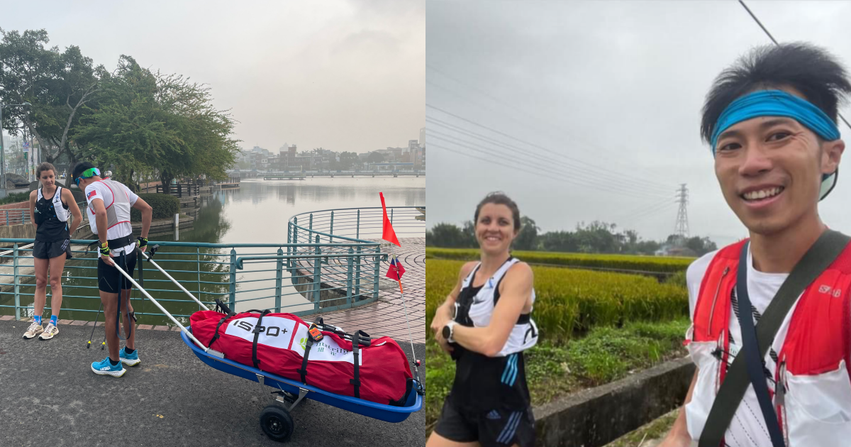 陳彥博環台訓練歡迎民眾陪跑，今日的陪跑行列中有超大咖紐西蘭籍的越野女王Ruth Croft。（左圖跑友倪的提供、右圖翻攝自陳彥博臉書）