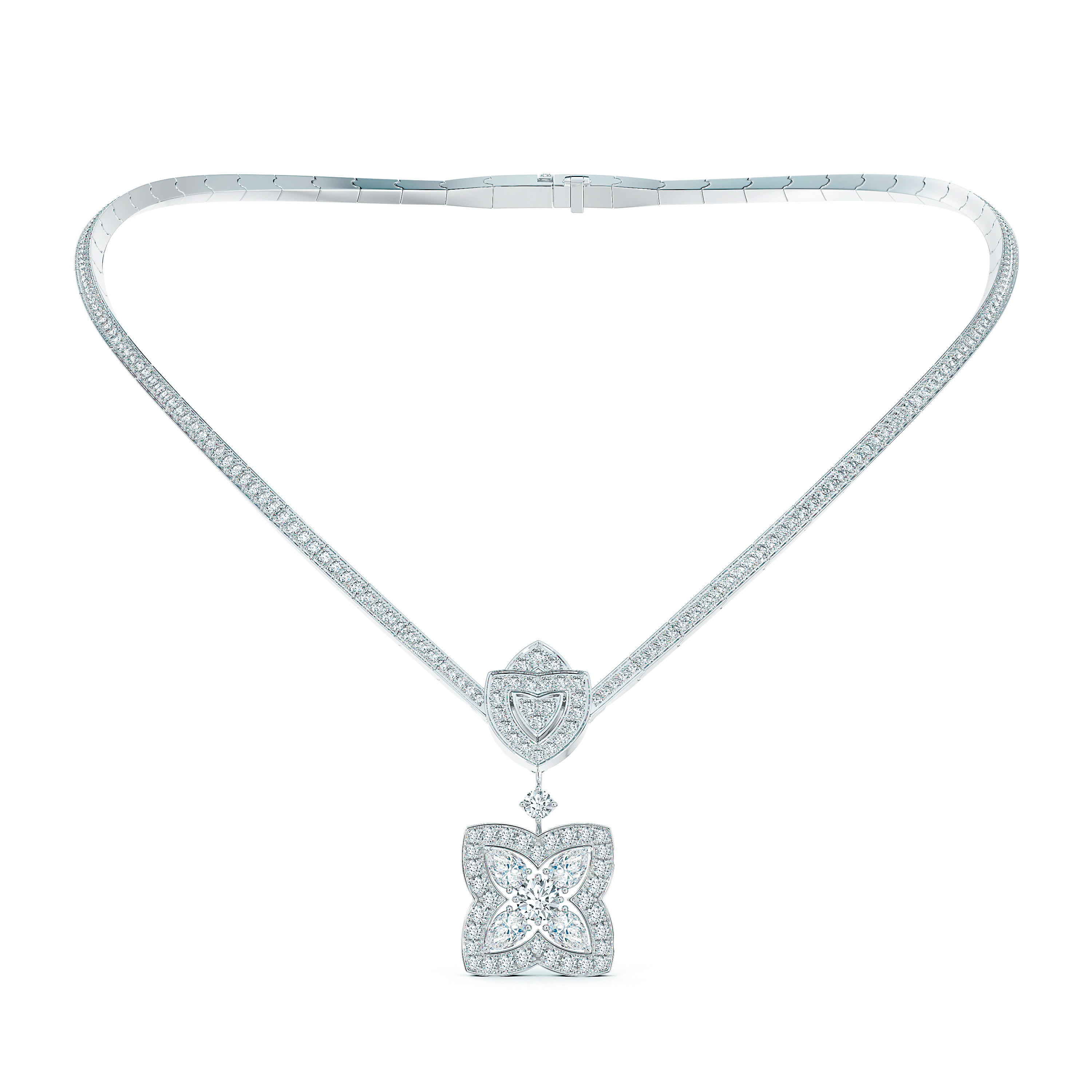 Enchanted Lotus 高級珠寶鑽石吊墜項鍊 鑽石總重約 6.64 克拉 約NT$2,620,000。(De Beers Jewellers提供)