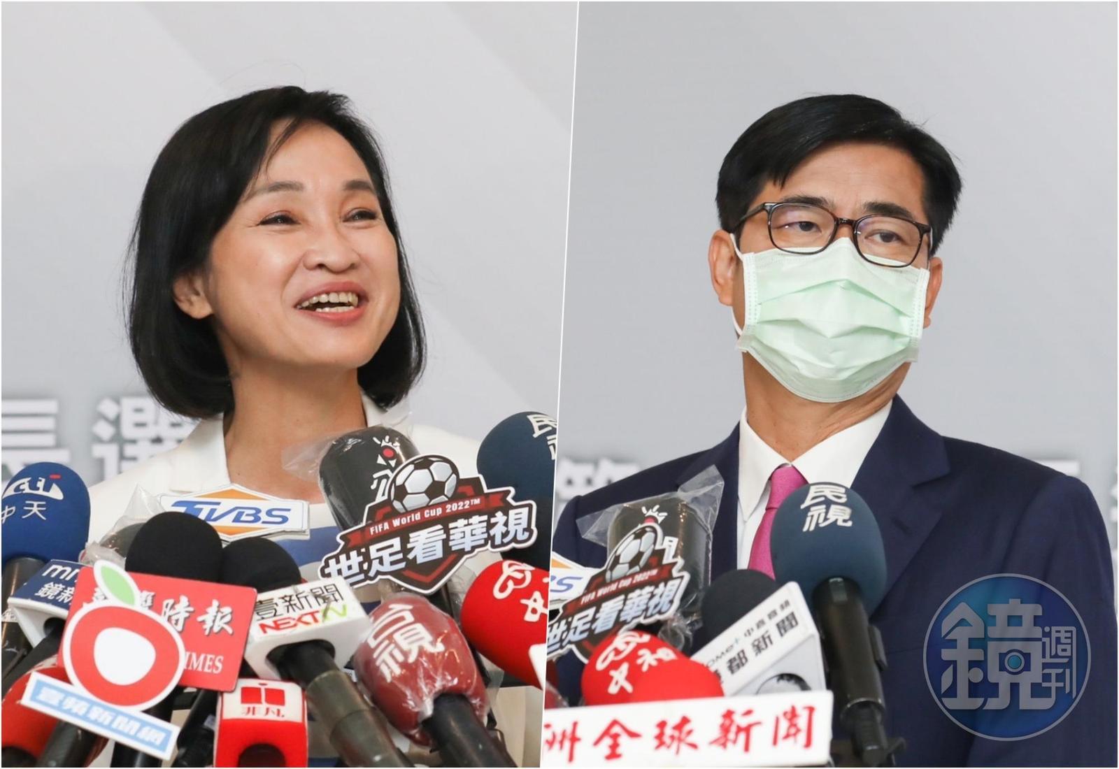 柯志恩(左)找來民進黨創黨元老站台,陳其邁(右)認為自己全力以赴後就交給市民決定。(本刊資料照)