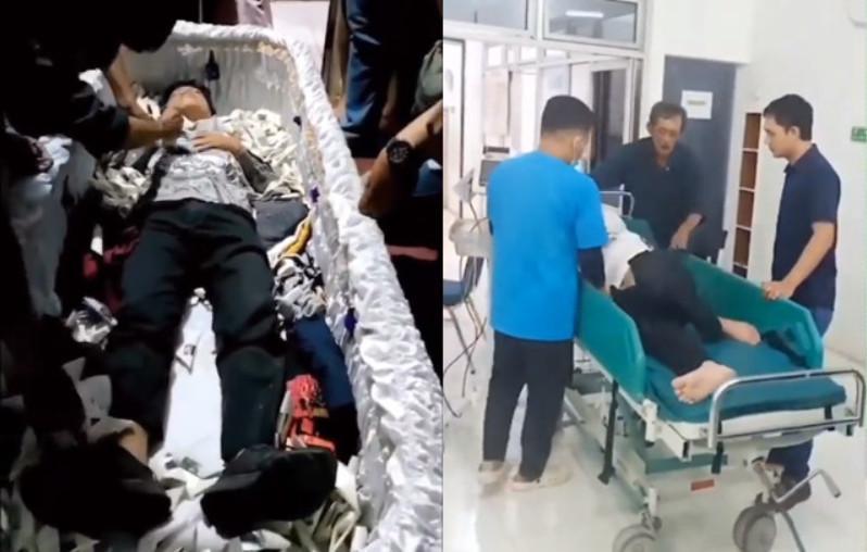 印尼雅加達驚傳有男子死而復生,被緊急送醫治療,結果被警方揭穿是為躲債詐死。(翻攝自Kompas.com YouTube)