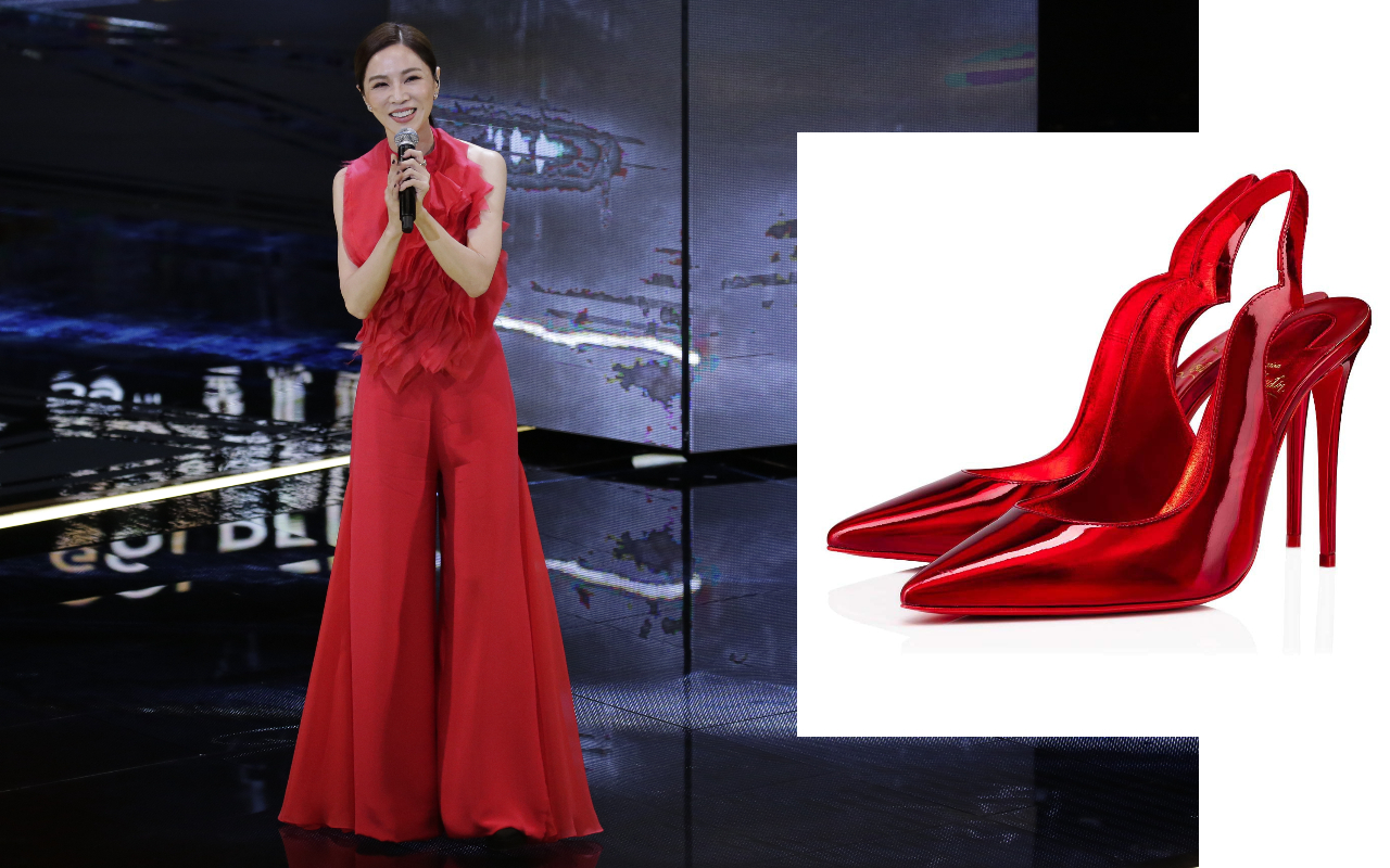 謝盈萱擔任金馬獎主持人，腳穿Christian Louboutin紅底鞋（NT$29,500）。