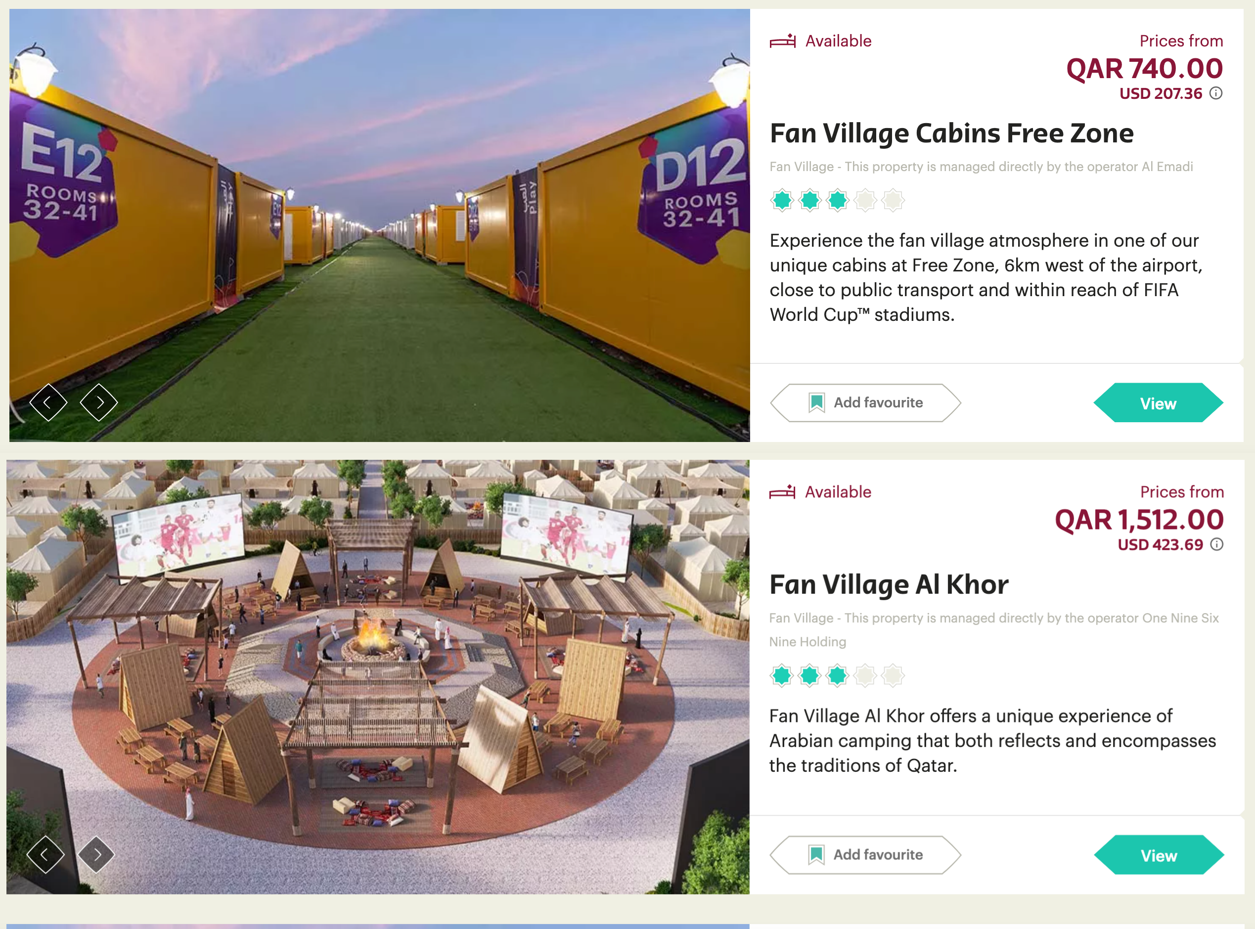 卡達球迷村包括貨櫃屋與帳篷，一晚要價新台幣6千元至1.3萬元不等。（翻攝自Qatar 2022官網）