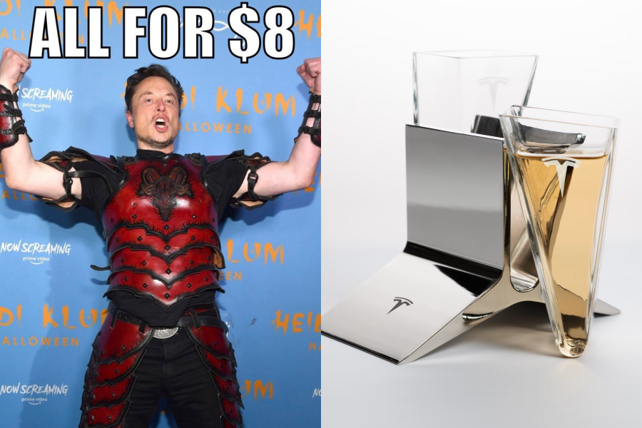 馬斯克創立的特斯拉公司總是創意不斷，近日又推出超奇特造型酒杯。（翻攝自馬斯克Twitter、特斯拉官網）