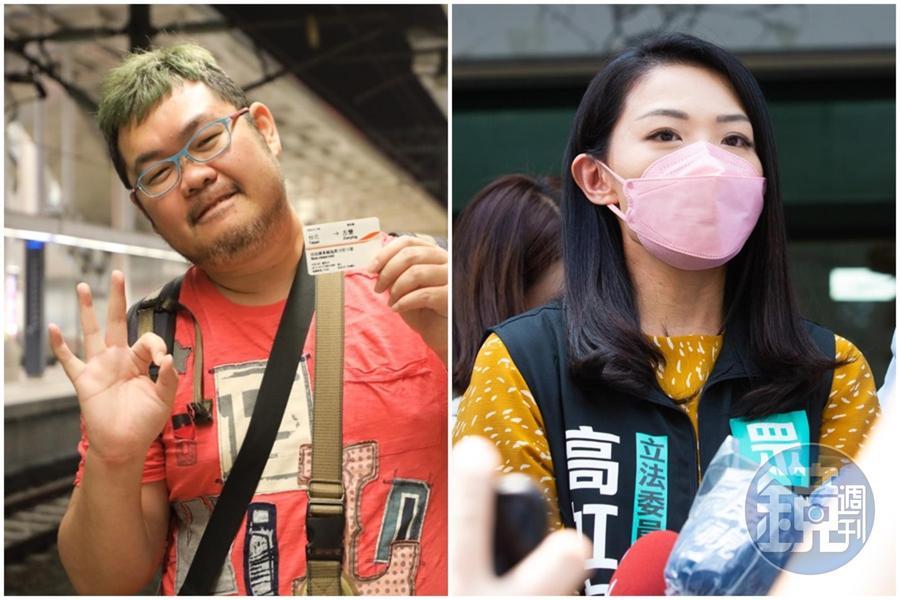 四叉貓(左)PO出高虹安(右)去年質詢陳時中「未積極催疫苗」時,事先詢問宣明智2點意見的對話截圖。(左圖翻攝自四叉貓臉書,右圖本刊資料照)