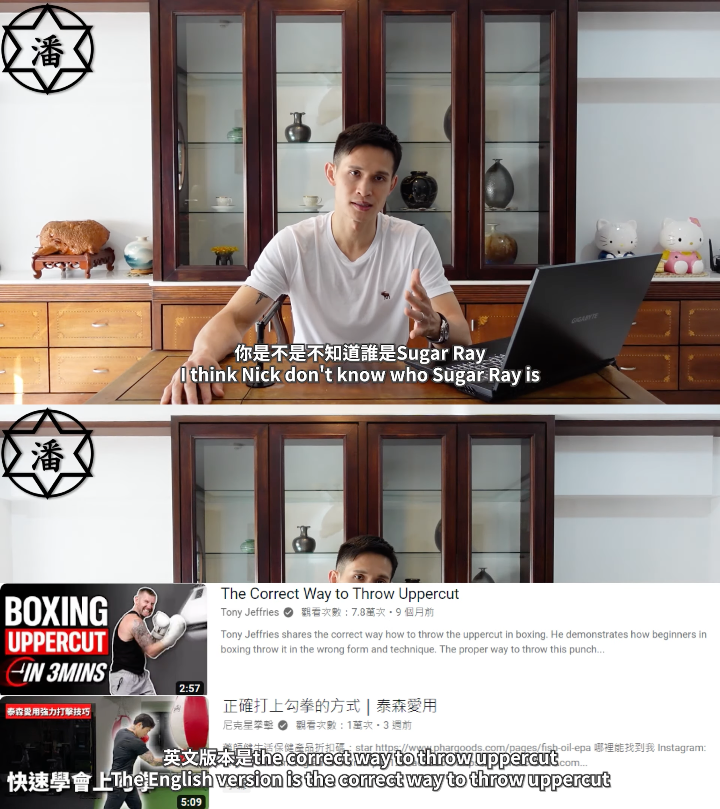 拳擊小潘揭露尼克星拳擊多部影片都抄襲傑佛瑞斯。(翻攝自拳擊小潘YouTube)