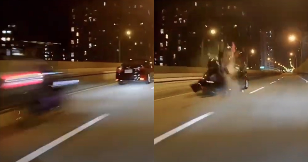 台64快速道路昨晚發生死亡車禍，重機騎士高速撞上前方多元計程車，當場沒有生命跡象，送醫宣告不治。（翻攝自交通543-違規放大鏡 事故當借鏡YouTube）