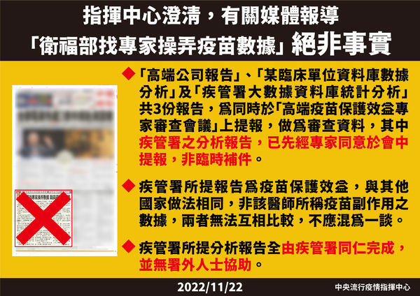 指揮中心澄清媒體相關報導。(指揮中心提供)