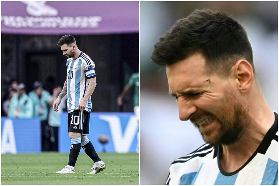 本屆奪冠大熱門阿根廷爆冷門輸掉，球王梅西（Lionel Messi）相當崩潰。（翻攝自@yrsncn4推特）